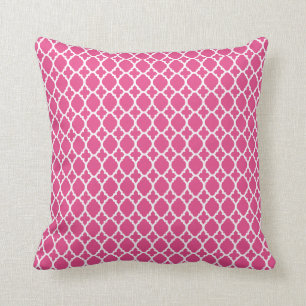 Raspberry Pink Moroccan Tile Front/Solid Back Throw Pillow