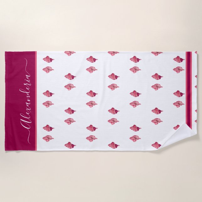 Raspberry Pink Seashell Shell Tropical preppy pink Beach Towel (Front)