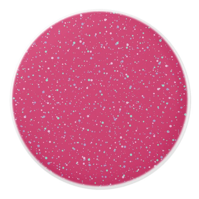 Raspberry Pink Speckled Pastel Splatter Paint Dots Ceramic Knob (Front)