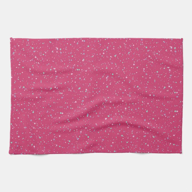 Raspberry Pink Speckled Pastel Splatter Paint Dots Kitchen Towel (Horizontal)