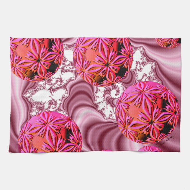 Raspberry Pink Vision, Abstract Snow Flakes Kitchen Towel (Horizontal)