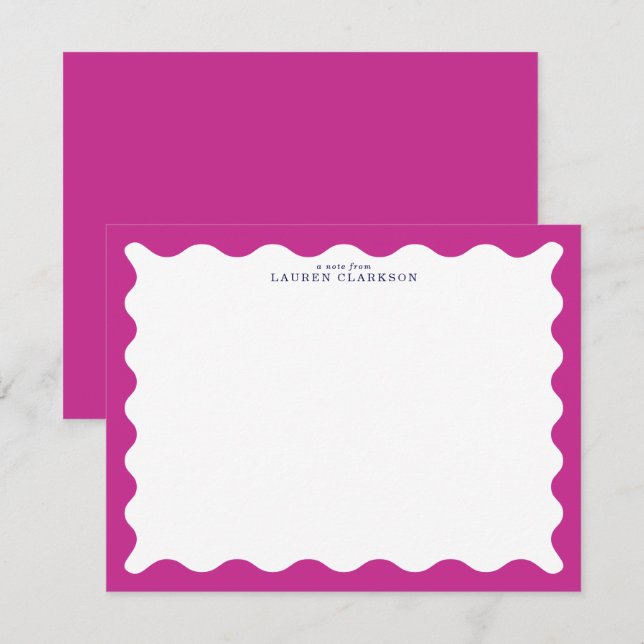 Raspberry Pink Wavy Frame Note Card (Front/Back)