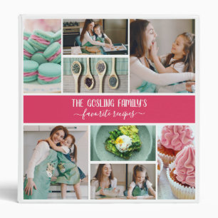 Raspberry Pink White Photo Collage Family Recipes Binder