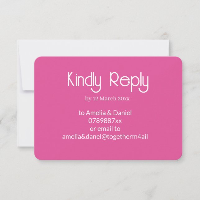 Raspberry Pink & White Wedding RSVP Card (Devant)