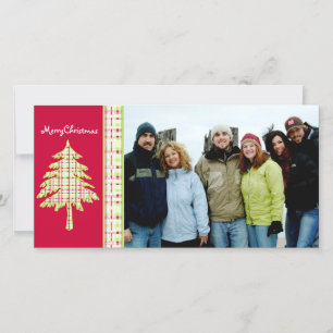 Raspberry Plaid Tree & Snowflake Merry Christmas Holiday Card