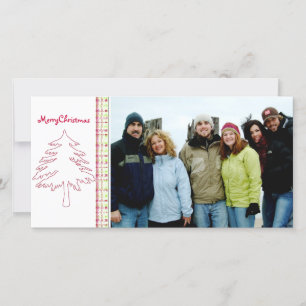 Raspberry Plaid Tree & Snowflake Merry Christmas Holiday Card