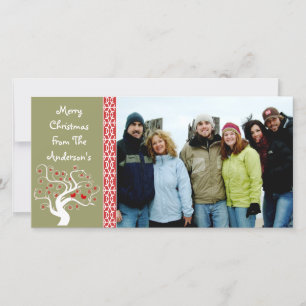 Raspberry Plaid Tree & Snowflake Merry Christmas Holiday Card