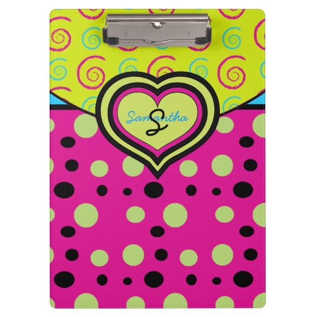 Raspberry Polka Dots and Swirls Custom Clipboard (Front)