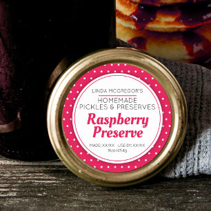 Raspberry preserve red round jam jar food label