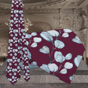 Raspberry Red Dusty Blue Eucalyptus Wedding Tie