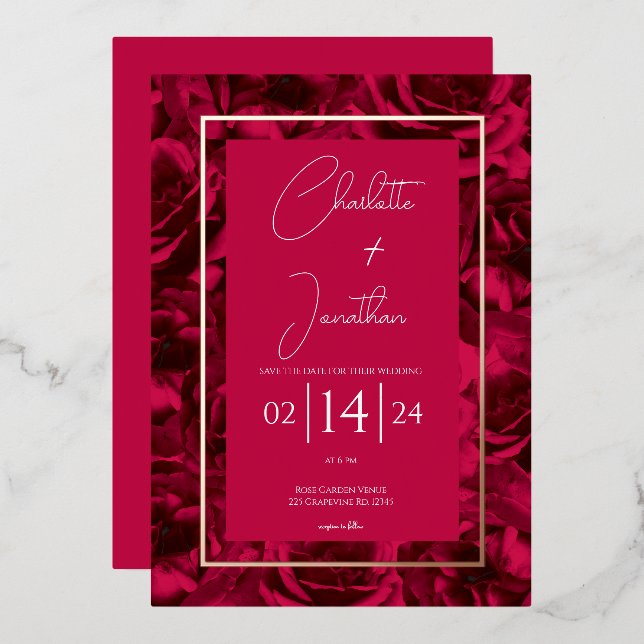 Raspberry Rose Garden Floral Wedding Gold (Front/Back)