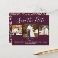 Raspberry & Rose Gold Photo Wedding Save the Date