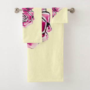 Raspberry Roses and Cream Bath Towel Set