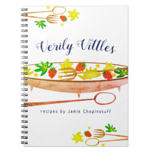 Raspberry salad bowl utensils recipe notebook