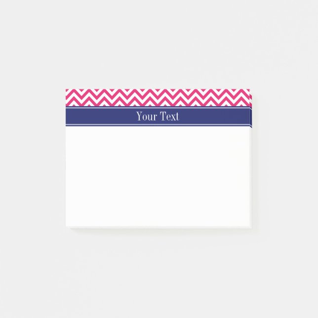 Raspberry SLg Chevron Navy Name Monogram Post-it Notes (Front)