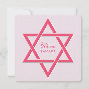 Raspberry Star of David Invitations Bat mitzvah
