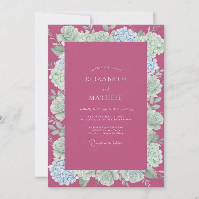 Raspberry Succulent Wedding Invitation (Front)