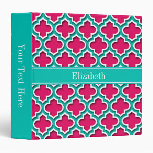 Raspberry, Teal Moroccan #5DS Teal Name Monogram Binder