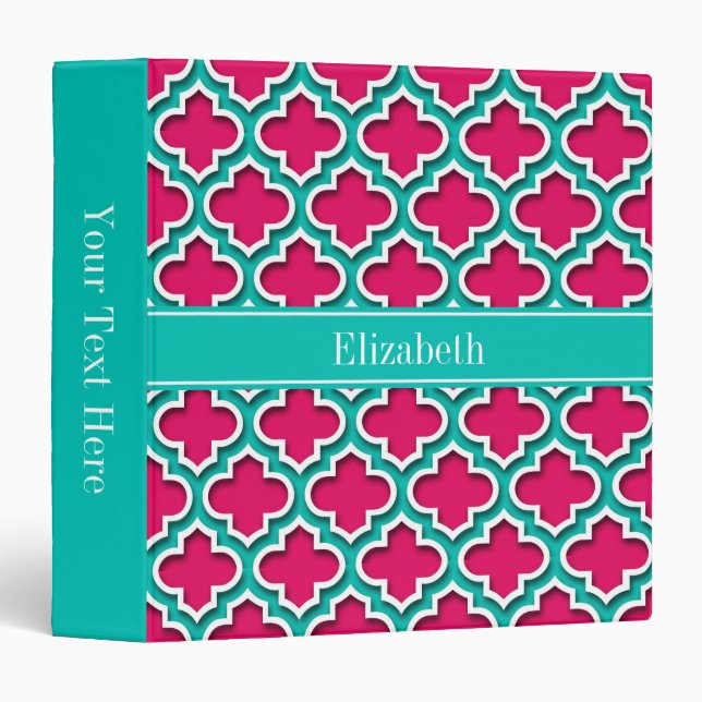 Raspberry, Teal Moroccan #5DS Teal Name Monogram Binder (Front/Spine)