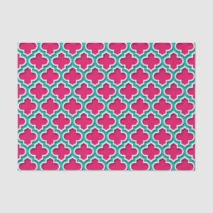 Raspberry Teal White Moroccan Quatrefoil #5DS Tissue Paper