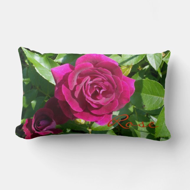 Raspberry Velvet Rose Lumbar Pillow (Front)