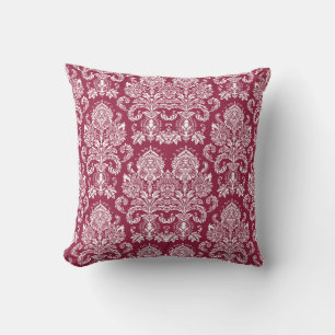 Raspberry Victorian Damask Throw Pillow