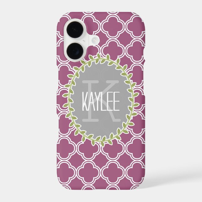 Raspberry White Lattice Pattern Monogrammed Vine (Back)