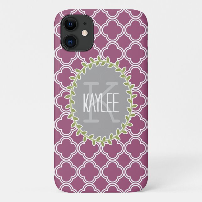 Raspberry White Lattice Pattern Monogrammed Vine Case-Mate iPhone Case (Back)
