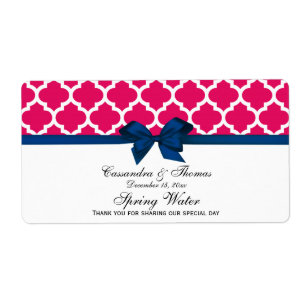 Raspberry White Moroccan Navy Bow Water Label
