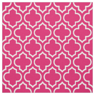 Raspberry, White Moroccan Quatrefoil #6 Fabric