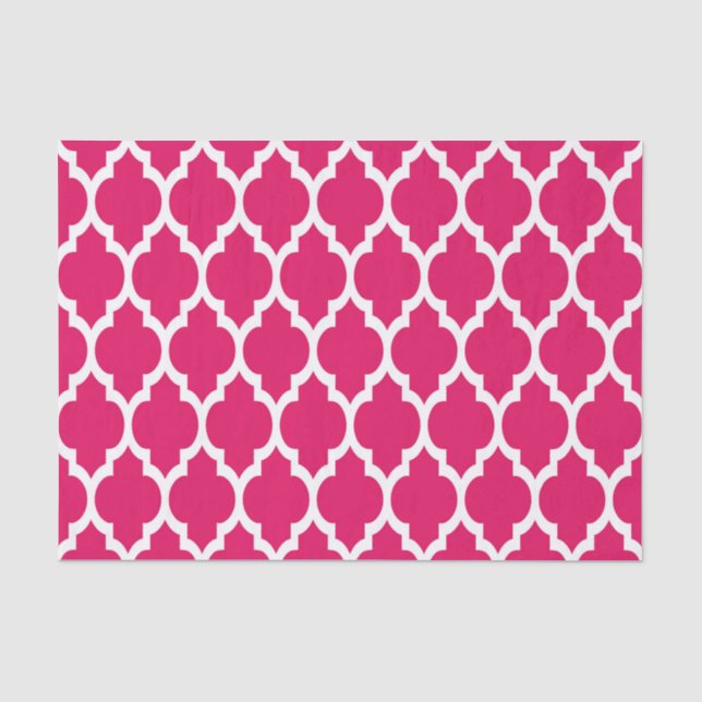 Raspberry White Moroccan Quatrefoil Pattern #4 Tissue Paper (Front)