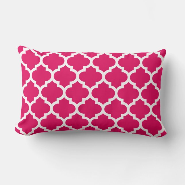 Raspberry White Moroccan Quatrefoil Pattern #5 Lumbar Pillow (Front)
