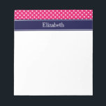 Raspberry White Polka Dots Navy Blue Name Monogram Notepad<br><div class="desc">Raspberry and White Polka Dot Pattern,  Navy Blue Ribbon Name Monogram  =========

 Customize this with your name,  monogram or other text.  You can also change fonts,  adjust font sizes and font colours,  move the text,  etc.  

 2014 ©FantabulousPatterns All rights reserved</div>
