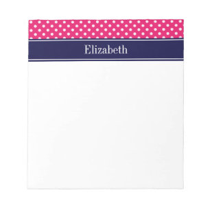 Raspberry White Polka Dots Navy Blue Name Monogram Notepad