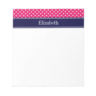Raspberry White Polka Dots Navy Blue Name Monogram Notepad