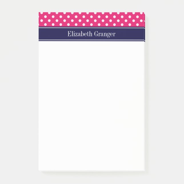 Raspberry White Polka Dots Navy Blue Name Monogram Post-it Notes (Front)