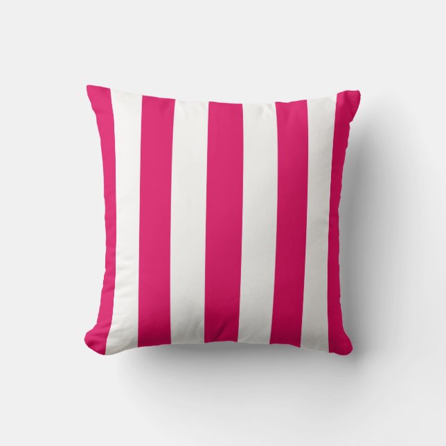 Raspberry White XL Stripes Pattern Throw Pillow (Front)