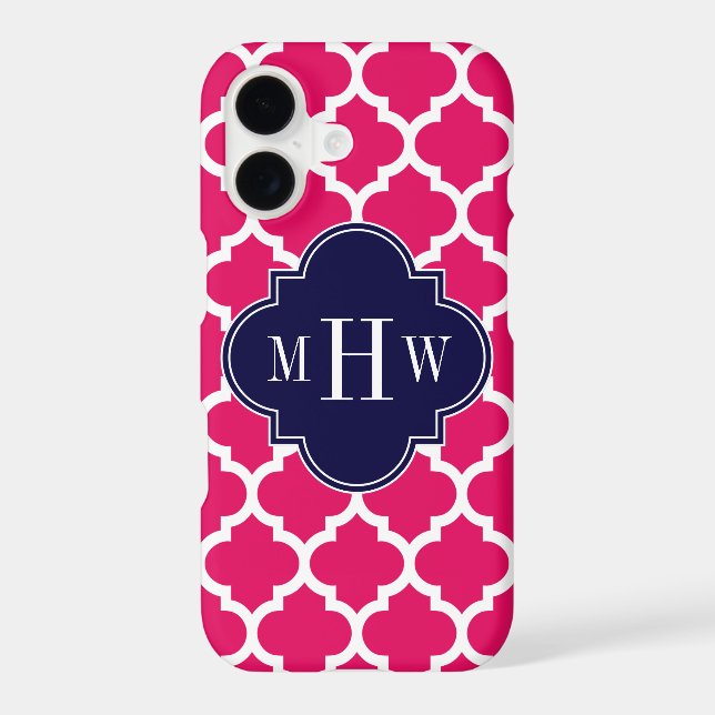 Raspberry Wht Moroccan #5 Navy 3 Initial Monogram (Verso)