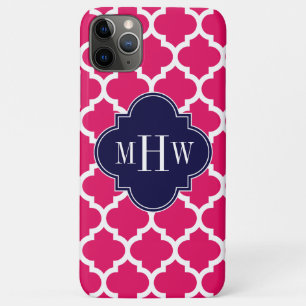 Raspberry Wht Moroccan #5 Navy 3 Initial Monogram iPhone 11 Pro Max Case