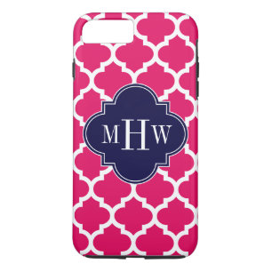 Raspberry Wht Moroccan #5 Navy 3 Initial Monogram Case-Mate iPhone Case
