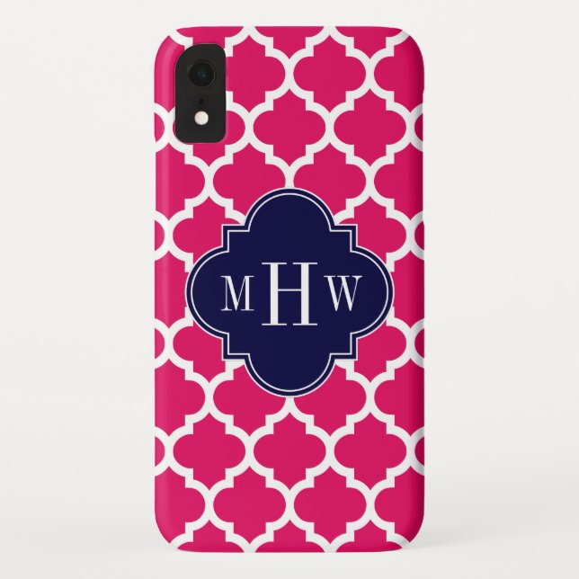 Raspberry Wht Moroccan #5 Navy 3 Initial Monogram Case-Mate iPhone Case (Back)