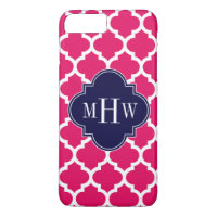 Raspberry Wht Moroccan #5 Navy 3 Initial Monogram