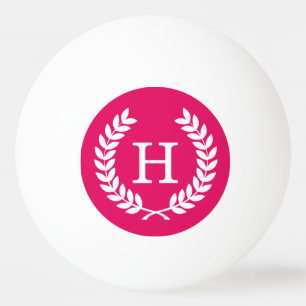 Raspberry Wht Wheat Laurel Wreath Initial Monogram Ping Pong Ball