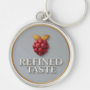 Raspberry with Golden Leaves Refined Taste Text Keychain