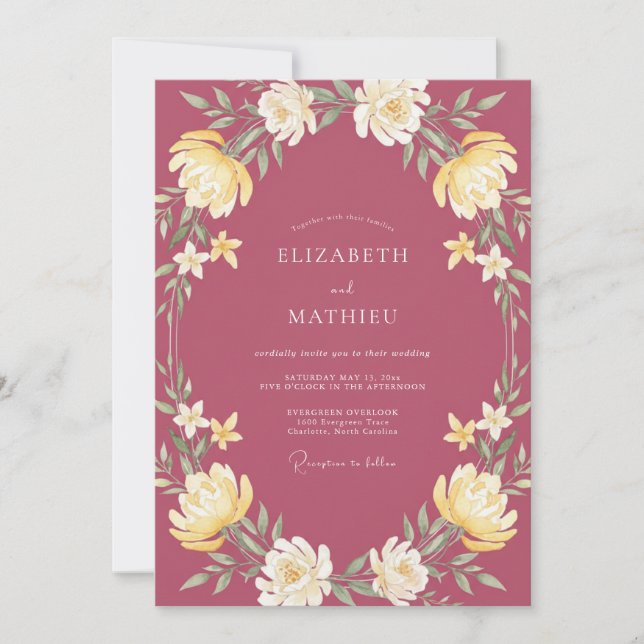 Raspberry Wreath Wedding Invitation (Front)