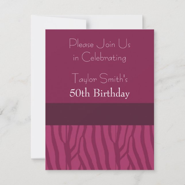 Raspberry Zebra Modèle Anniversaire Invitation (Devant)