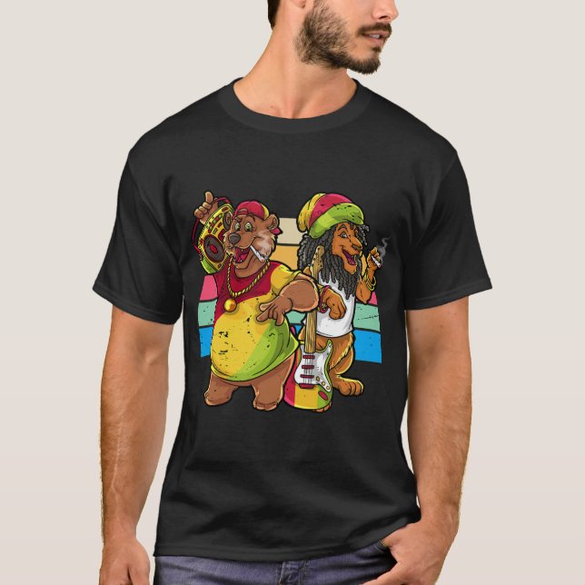 Rasta Bear and Lion  T-Shirt (Front)