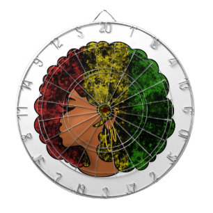 Rasta black girl woman afro red yellow green dartboard