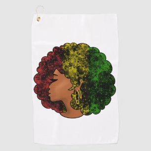 Rasta black girl woman afro red yellow green golf towel