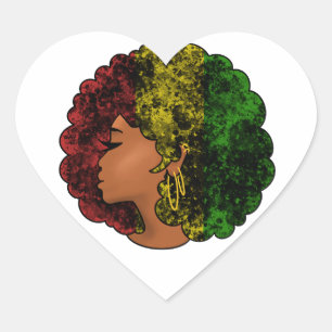 Rasta black girl woman afro red yellow green  heart sticker